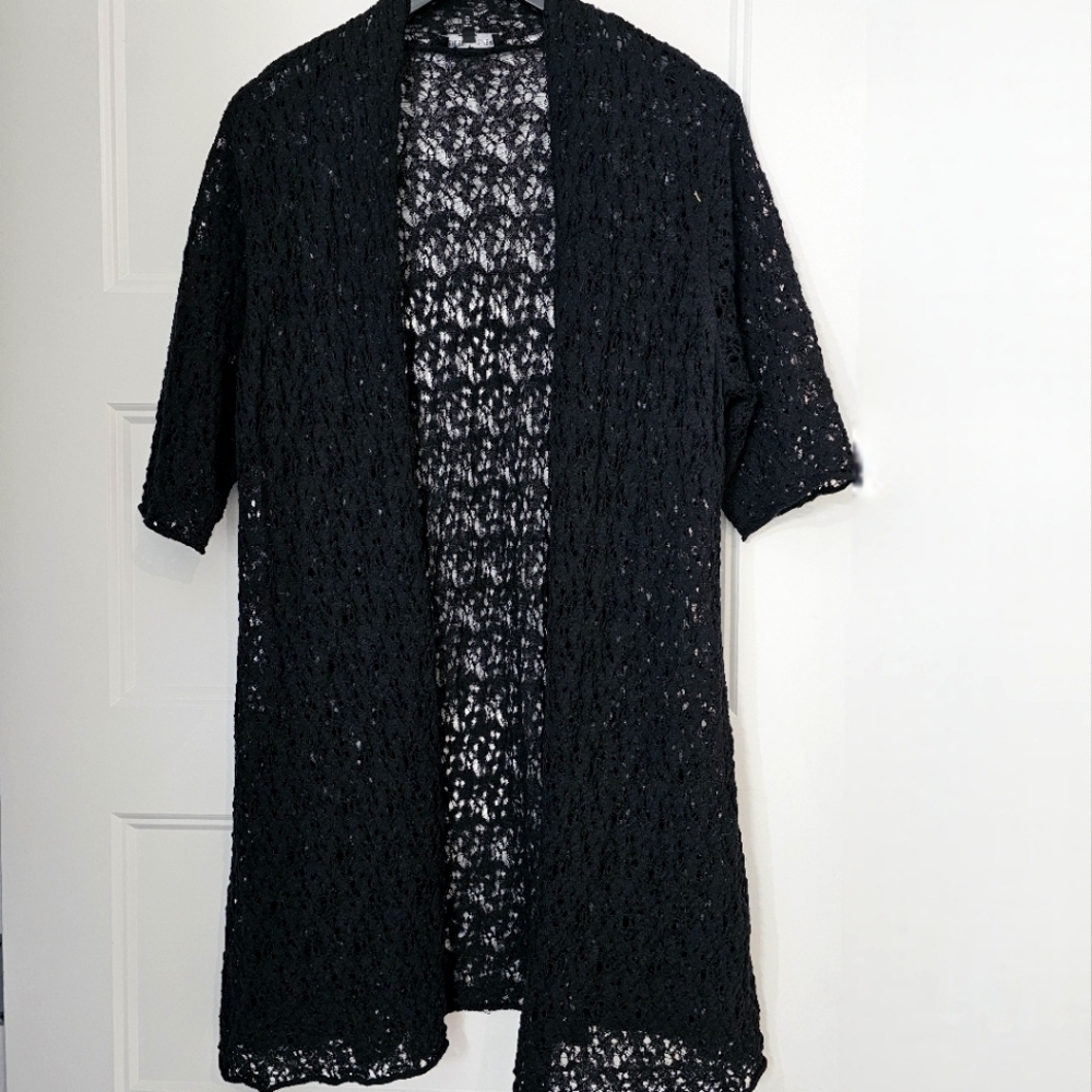 Eileen Fisher Black Lace Cardigan sz large petite